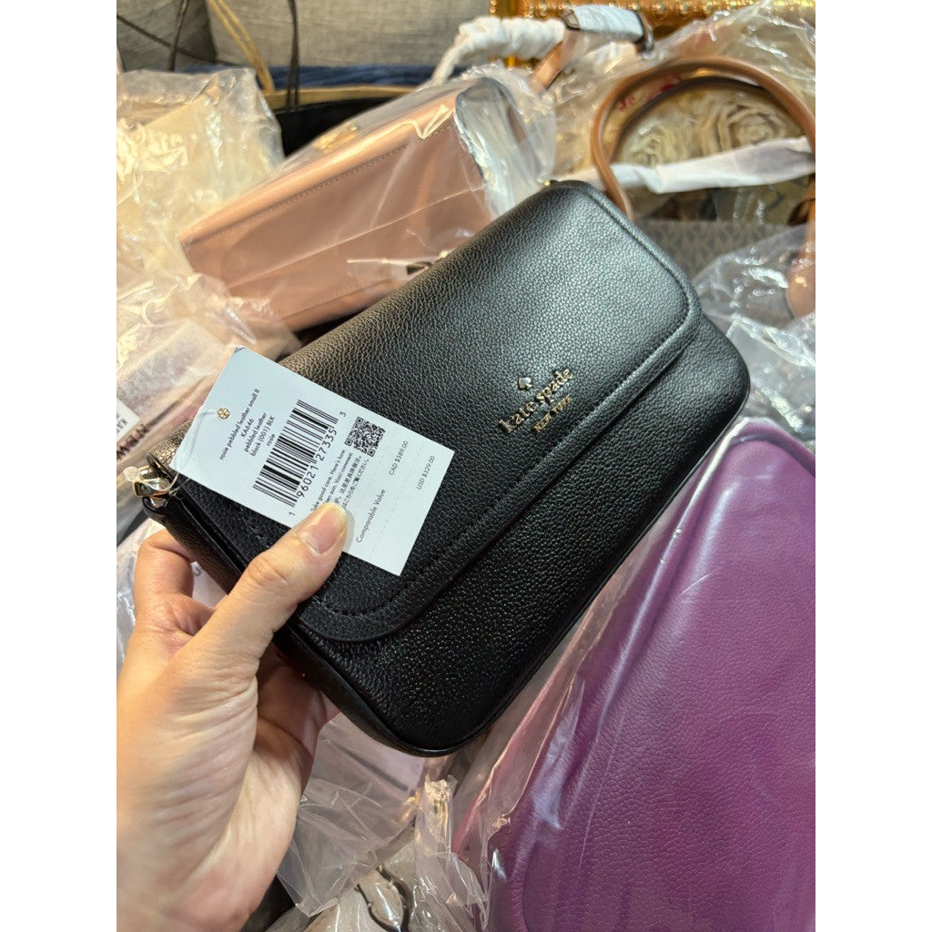 ORIG & IMPORTED KS Rosie Small Flap Leather Crossbody Bag Black with Wallet