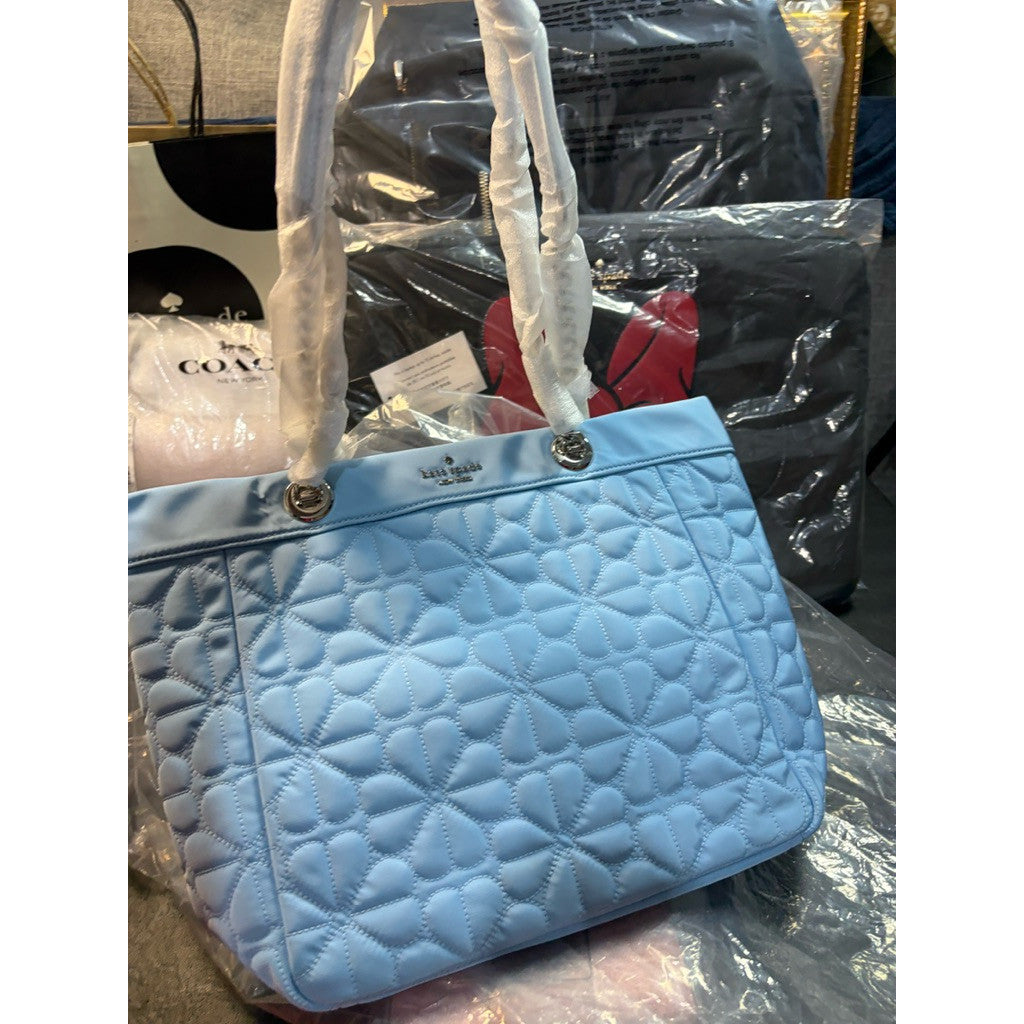 ORIG & IMPORTED KS Spade Flower Quilted Nylon Medium Tote Blue Bag