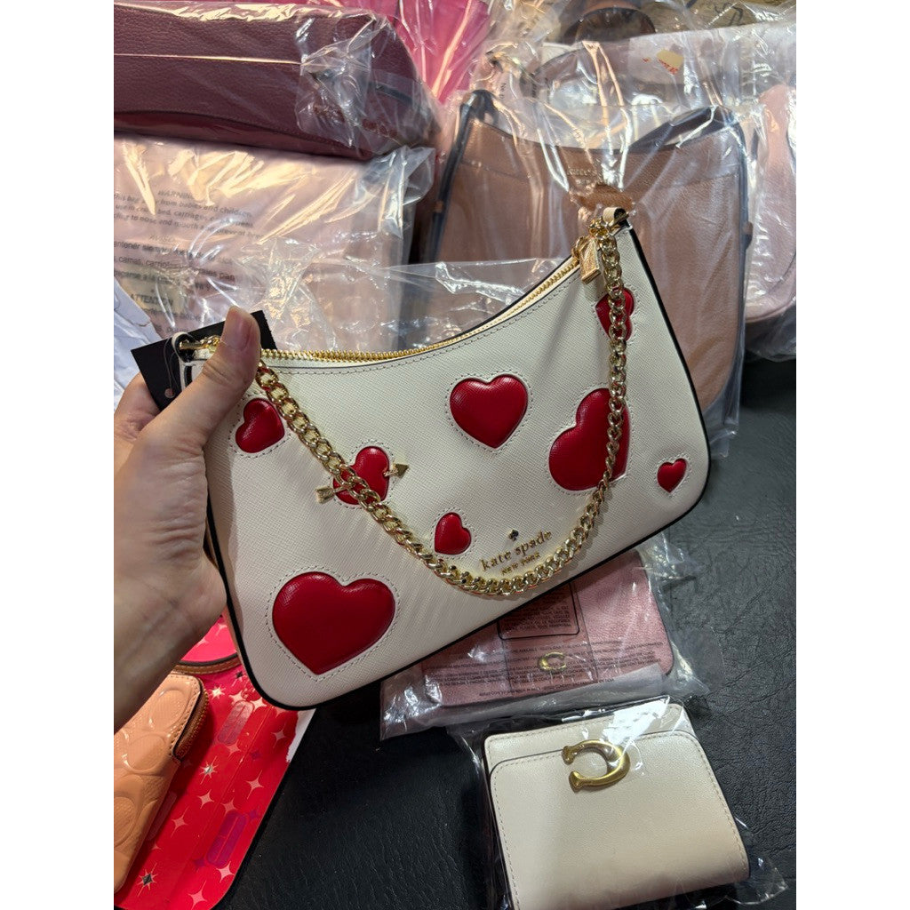 ORIG & IMPORTED KS Madison Puffy Heart Convertible Crossbody White Chain Bag