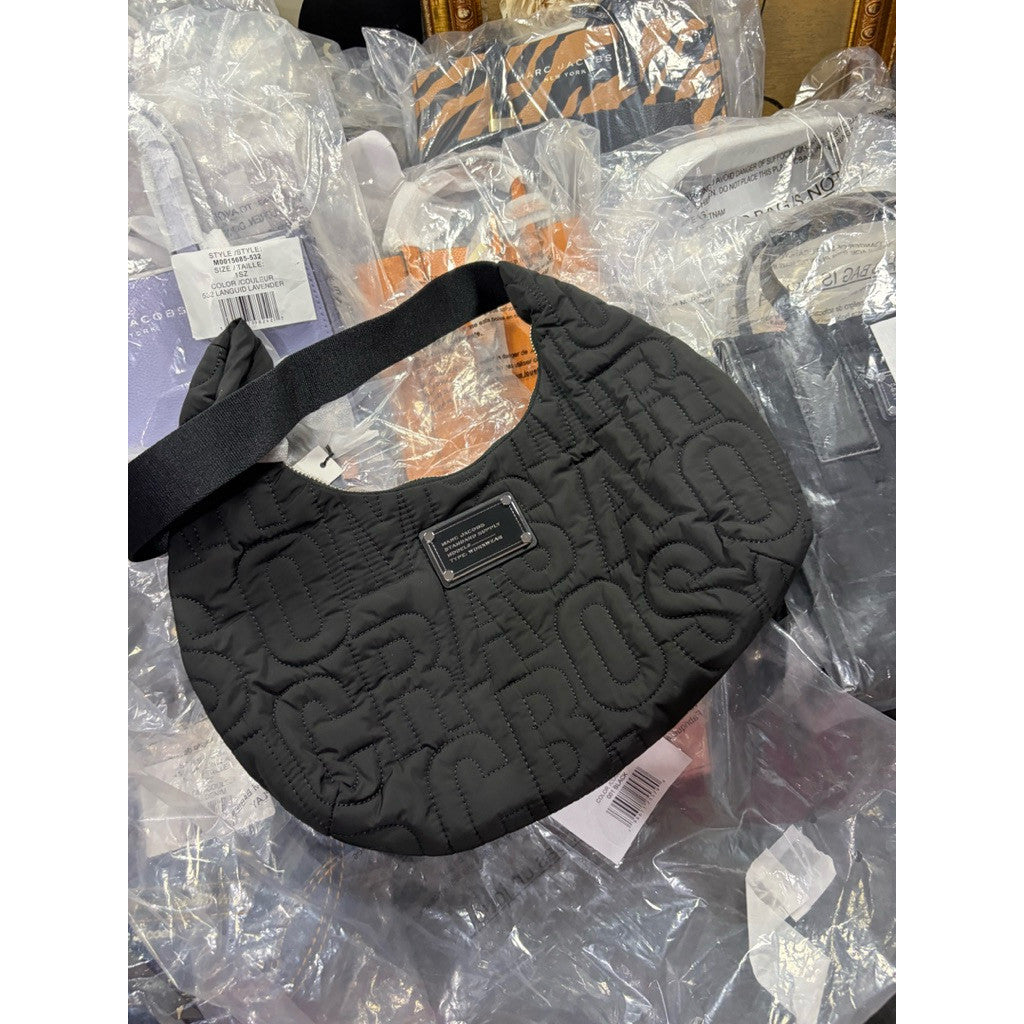 ORIG & IMPORTED MJ Nylon Jumbled Logo Hobo Black Nylon Shoulder Bag
