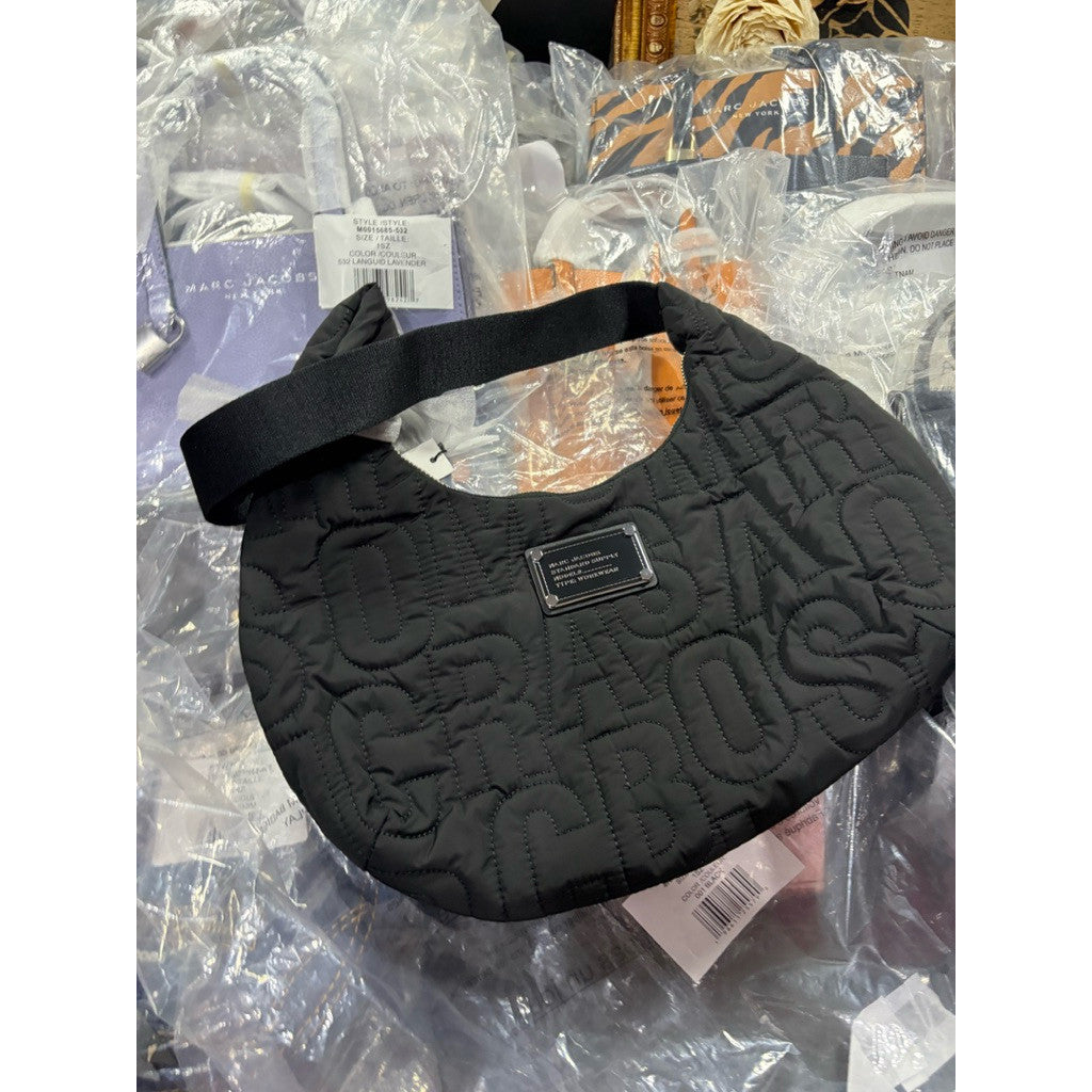 ORIG & IMPORTED MJ Nylon Jumbled Logo Hobo Black Nylon Shoulder Bag