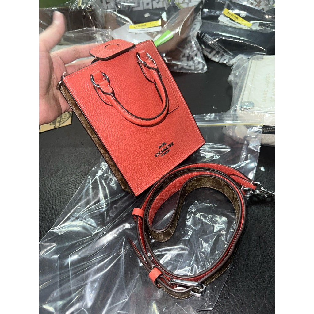 ORIG & IMPORTED CCH Signature North South Mini Tote Khaki Orange Phone Bag