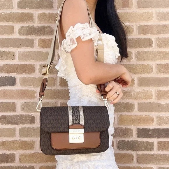 ORIG Preloved MK Sloan Editor Medium Flap Messenger Brown Bag