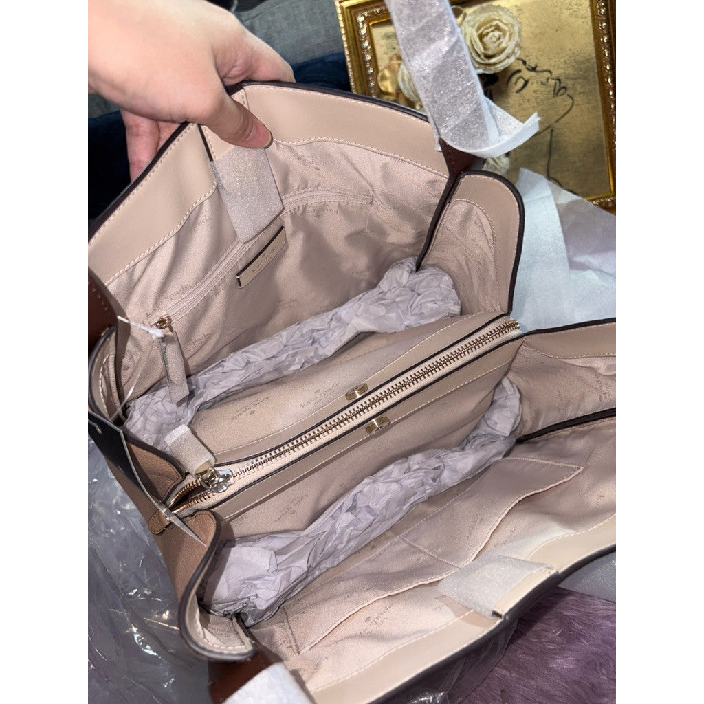 ORIG & IMPORTED KS Knott Colorblock Convertible Carryall Satchel Beige Bag