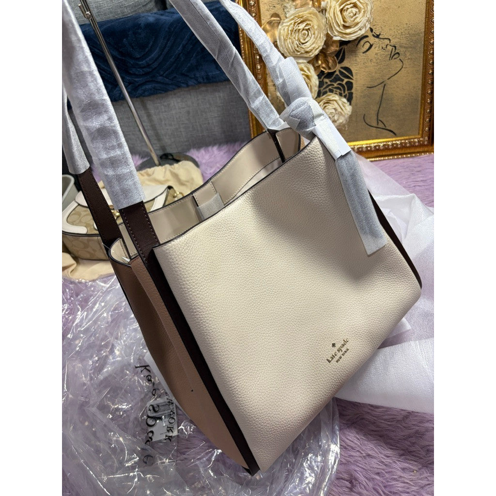 ORIG & IMPORTED KS Knott Colorblock Convertible Carryall Satchel Beige Bag