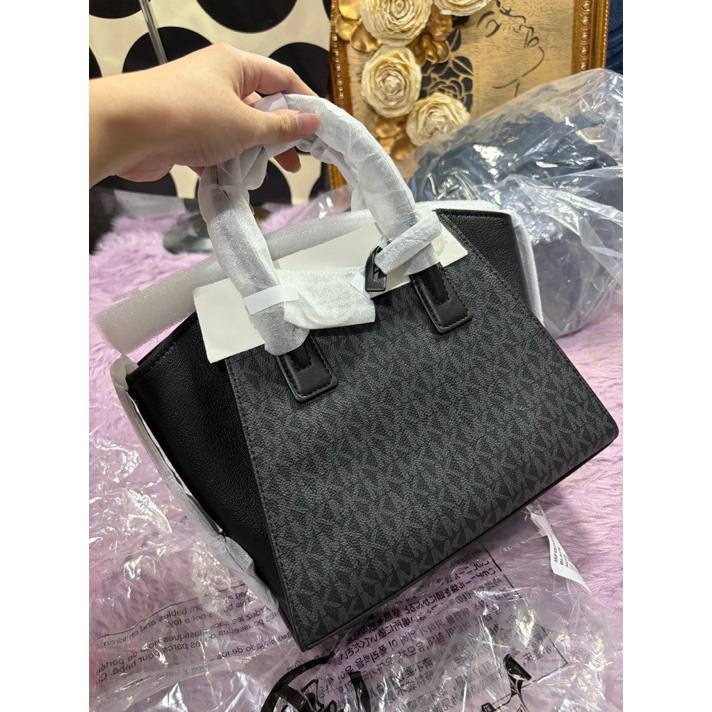 ORIG & IMPORTED MK Avril Small Logo Top-Zip Satchel White/Black Bag