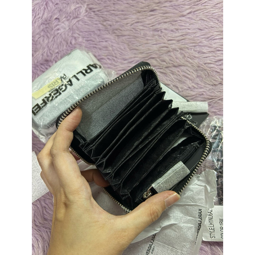 ORIG & IMPORTED Karl Lagerfeld KL Maybelle Small Zip Around Black Coin Card Wallet