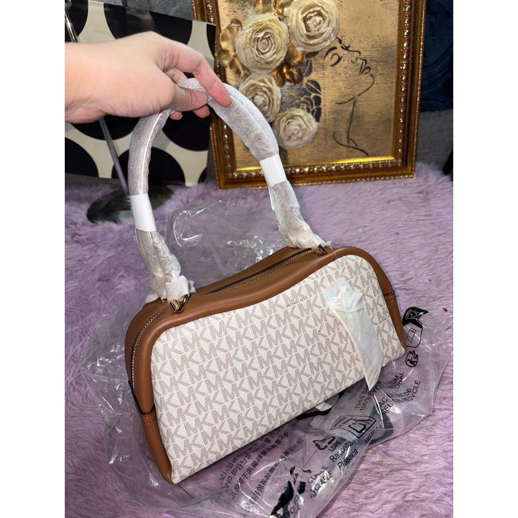 ORIG & IMPORTED MK Cecily Small Signature Logo Shoulder Bag White/Brown