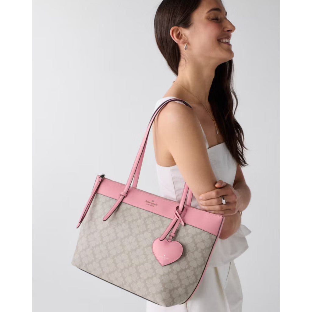 ORIG & IMPORTED KS All Day Spade Flower Tote Pink/Beige Bag With Charm