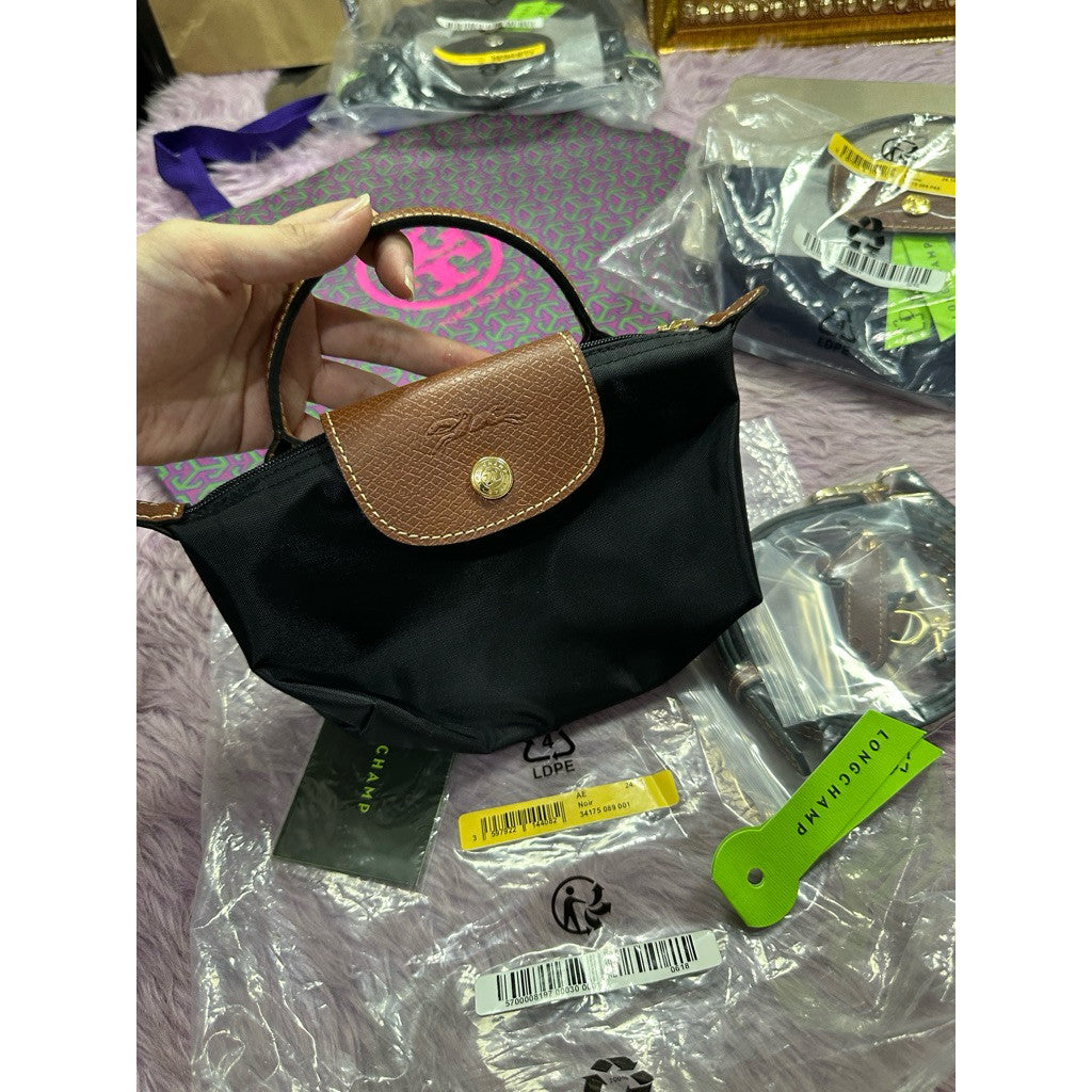 ORIG & IMPORTED Classic BROWN/BLACK Longchamp LC Le Pliage Nylon Tote Bag