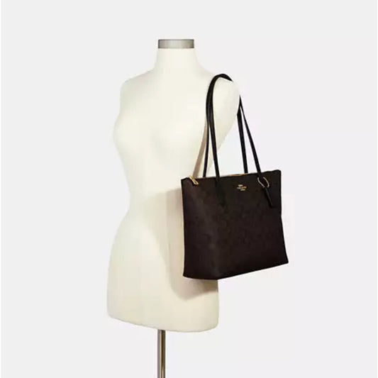 ORIG & IMPORTED CCH Zip Top Tote Medium Brown/Black Bag In Signature Canvas