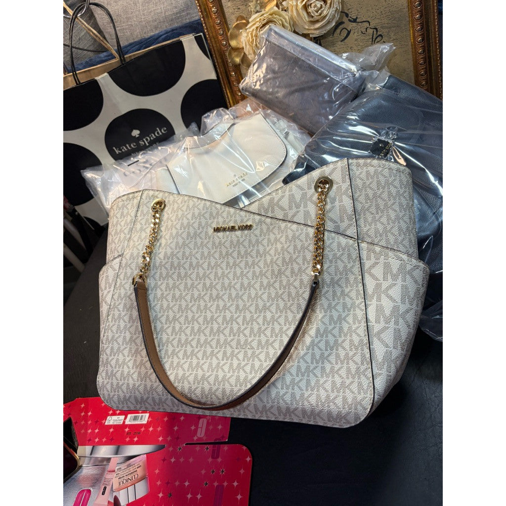 ORIG Preloved MK Jet Set Large Logo Shoulder Bag Vanilla White