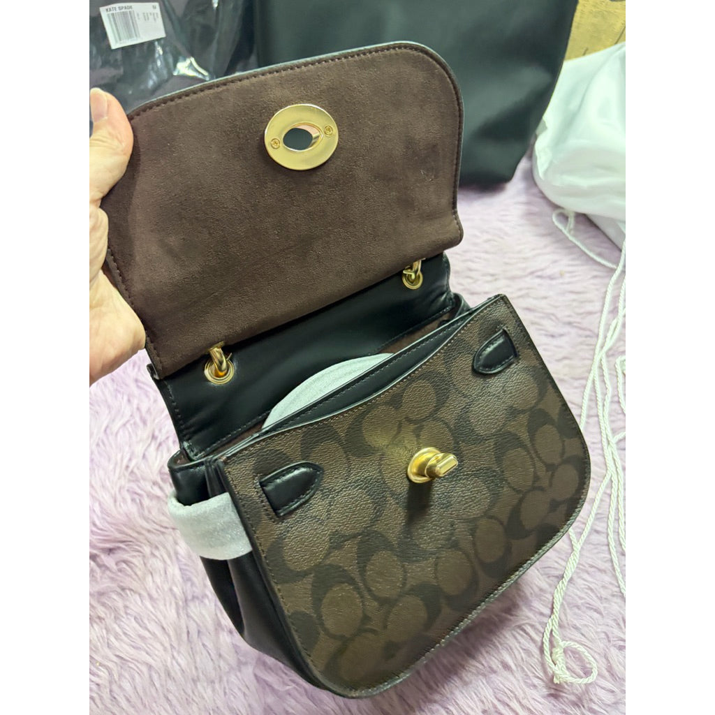 ORIG & IMPORTED RARE CCH Jace Crossbody Flap Bag In Signature Canvas F79990 Black/Brown