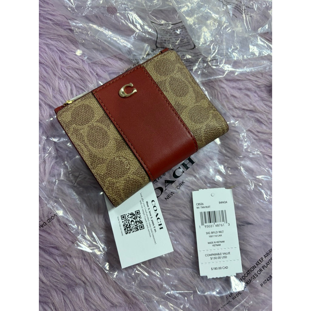 ORIG & IMPORTED Retail CCH Bifold Snap Black/Tan Brown Wallet In Signature Canvas