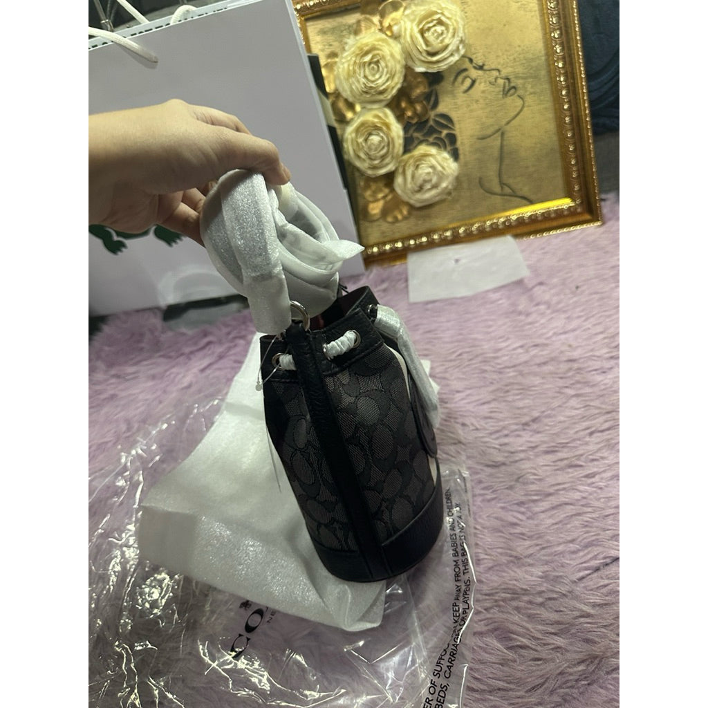 ORIG & IMPORTED CCH MINI DEMPSEY BUCKET BLACK BAG IN SIGNATURE JACQUARD