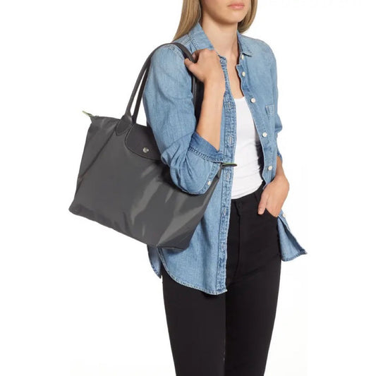 ORIG & IMPORTED Longchamp LC Le Pliage Original Medium Long Handle Nylon Tote Black Bag