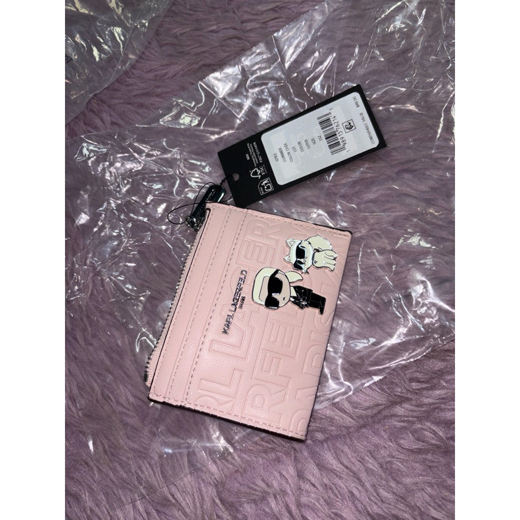 ORIG & IMPORTED Karl Lagerfeld KL Card Case Skinny Small Slim Wallet Pink/Black