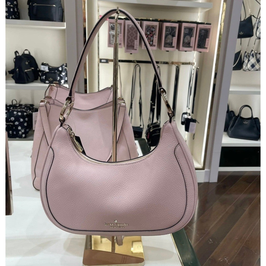 ORIG & IMPORTED KS Leila Pebbled Leather Shoulder Hobo Pink Bag