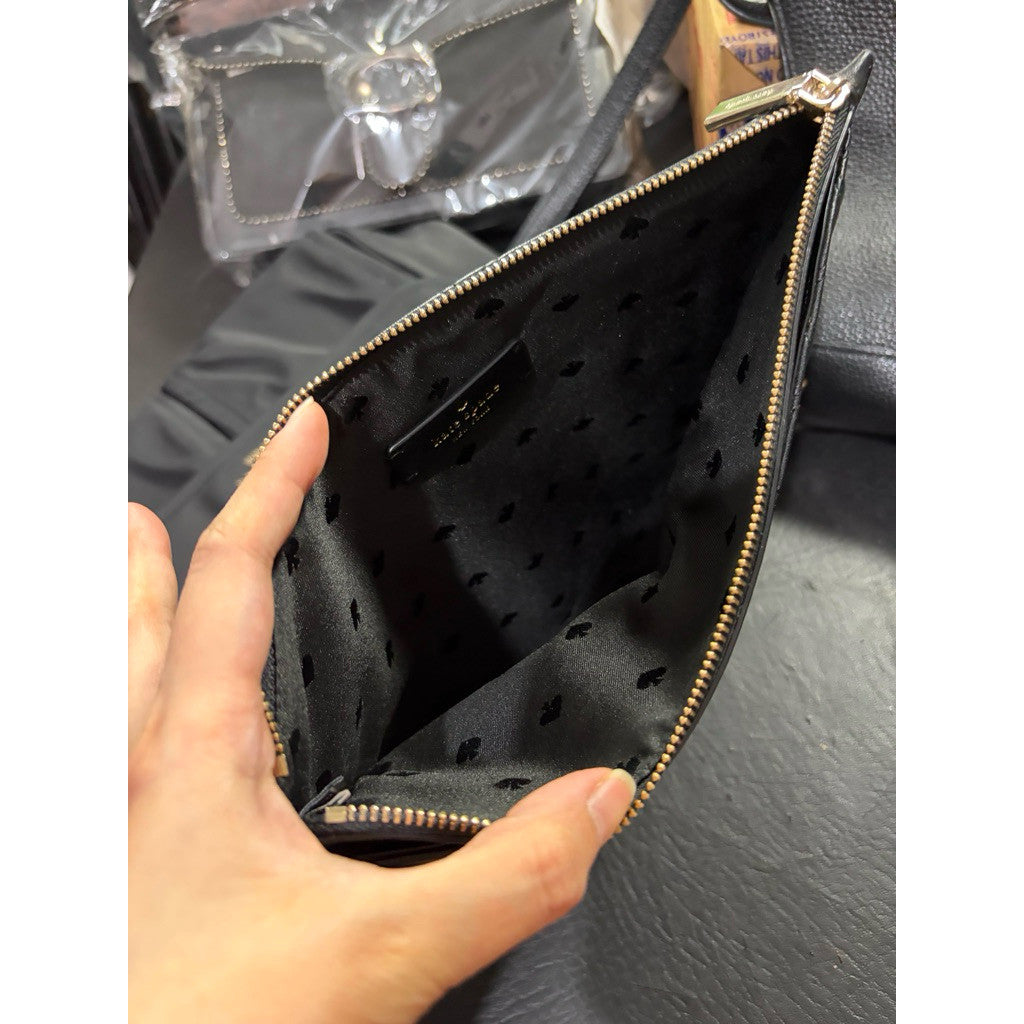 ORIG Preloved KS Natalia Quilted Large Zip Slim Pouch Black