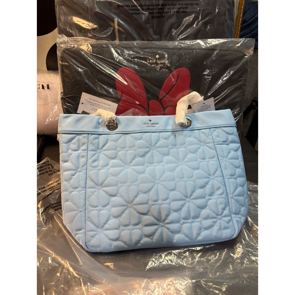 ORIG & IMPORTED KS Spade Flower Quilted Nylon Medium Tote Blue Bag
