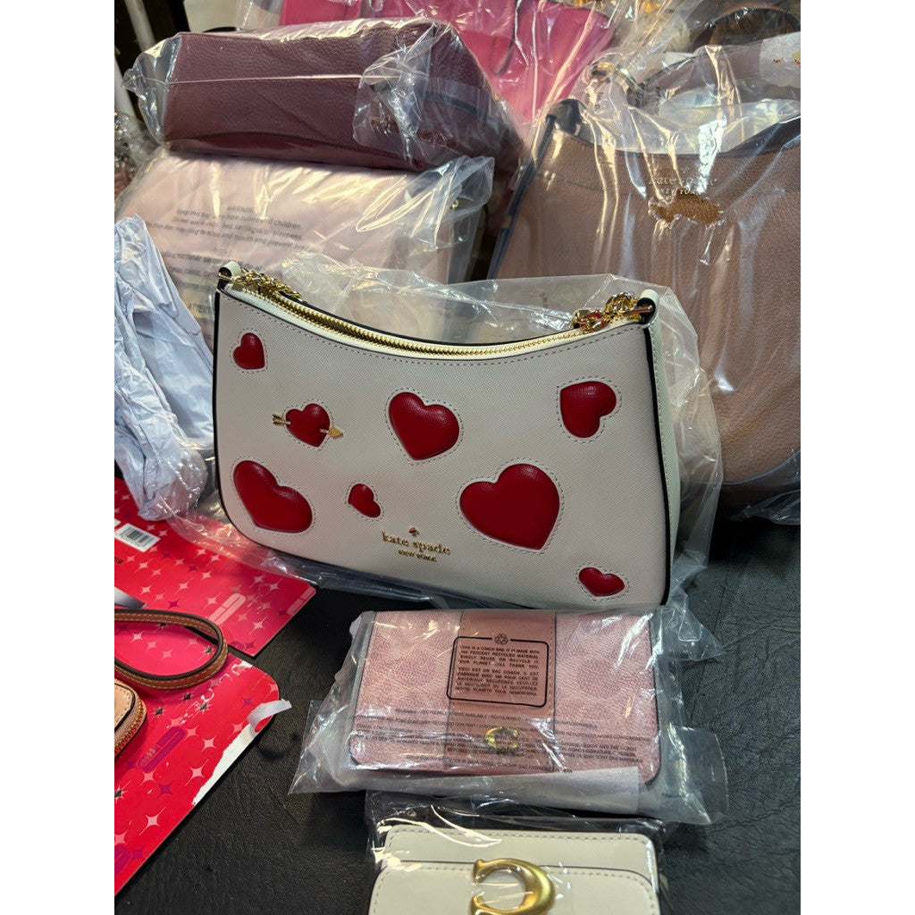 ORIG & IMPORTED KS Madison Puffy Heart Convertible Crossbody White Chain Bag