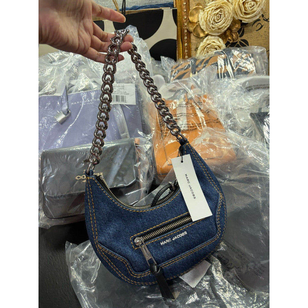 ORIG & IMPORTED MJ Denim Cruiser Mini Crescent Crossbody Shoulder Navy Blue Bag