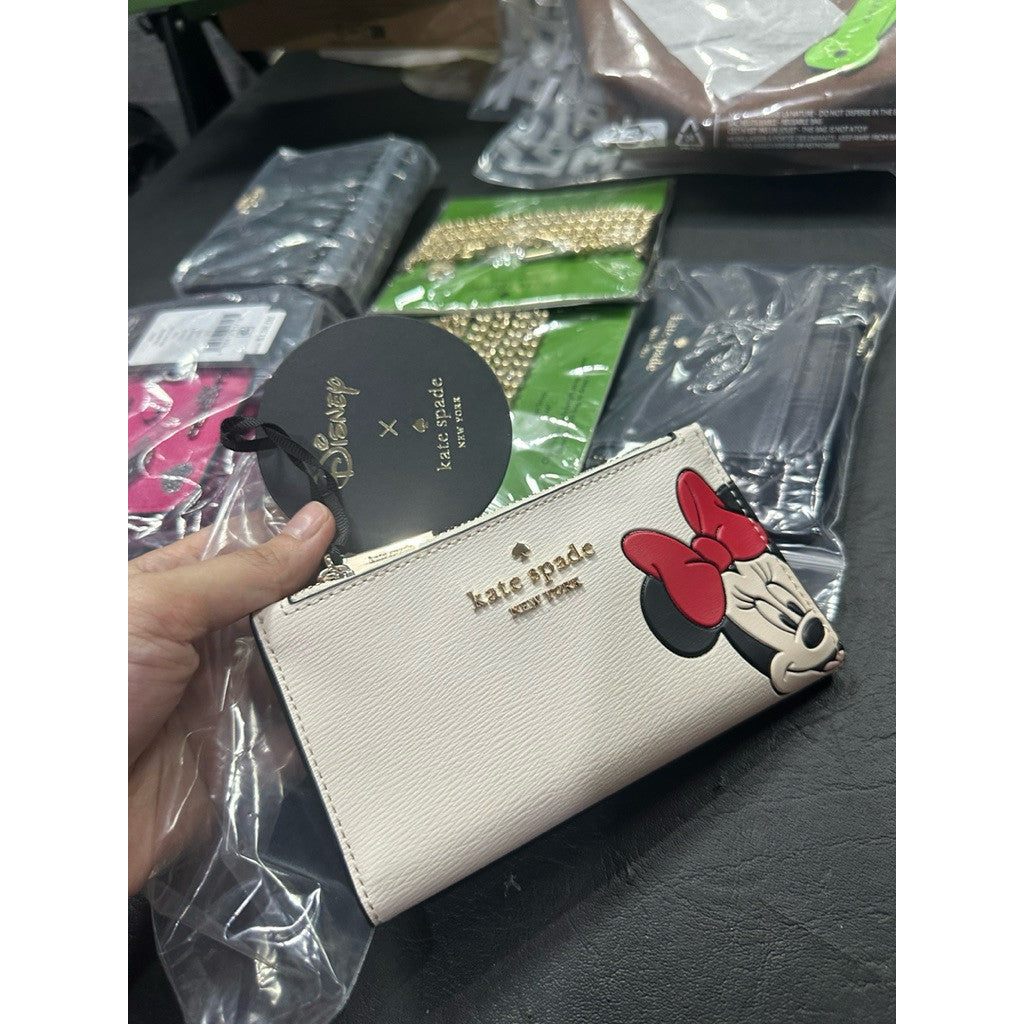 ORIG & IMPORTED KS Disney Minnie Mouse Small Slim Bifold White/Black Wallet