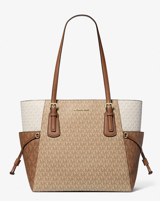 ORIG & IMPORTED Michael Kors MK Voyager Large Signature Logo Tote Bag Camel Brown