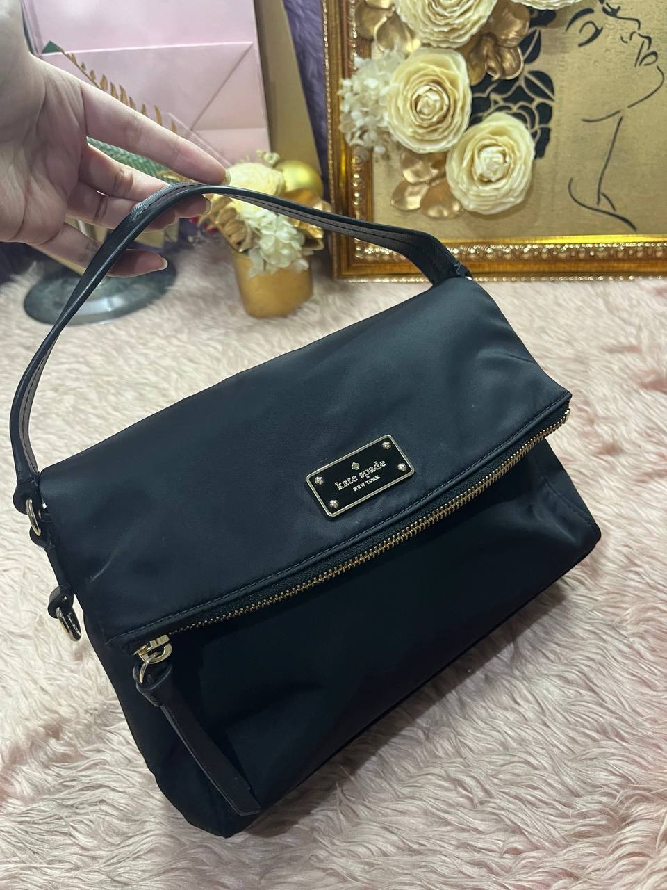 ORIG Preloved Kate Spade KS Blake Avenue Miri Nylon Flap Small Black Bag