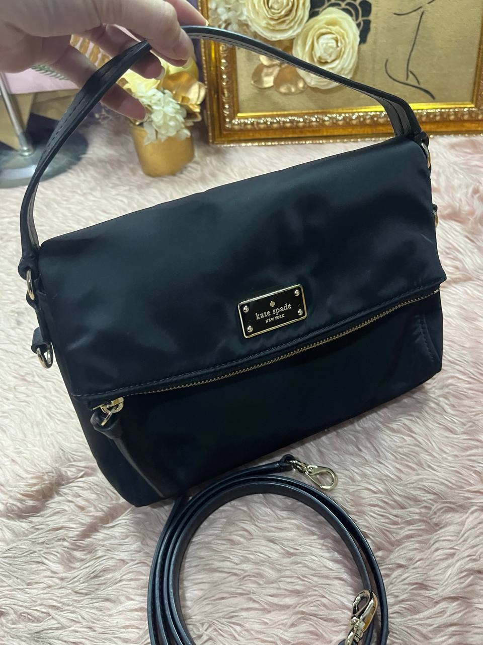 ORIG Preloved Kate Spade KS Blake Avenue Miri Nylon Flap Small Black Bag