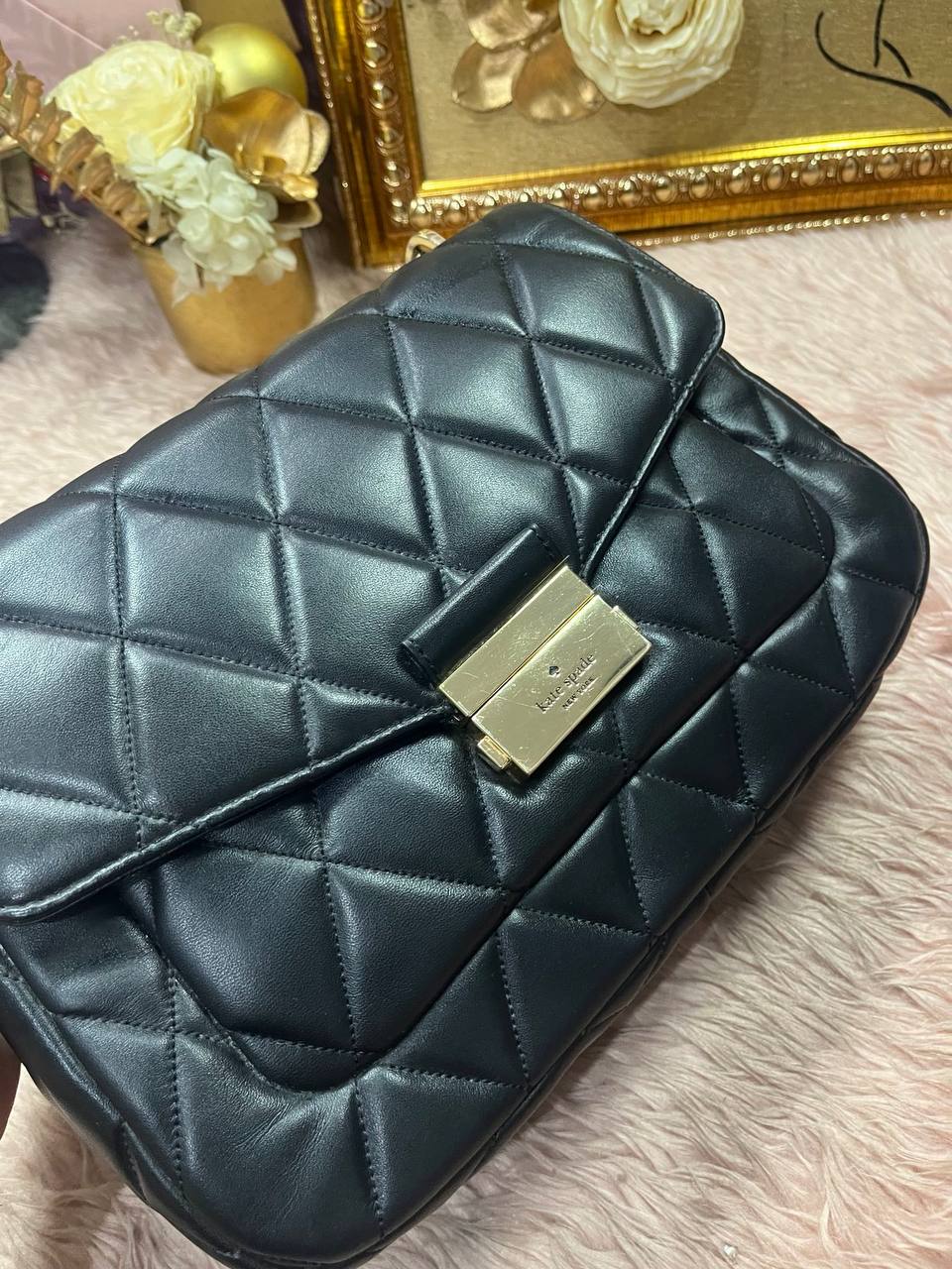 ORIG Preloved Kate Spade KS Carey Medium Flap Shoulder Quilted Black Bag