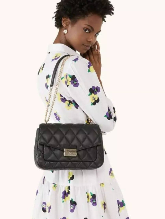 ORIG Preloved Kate Spade KS Carey Medium Flap Shoulder Quilted Black Bag