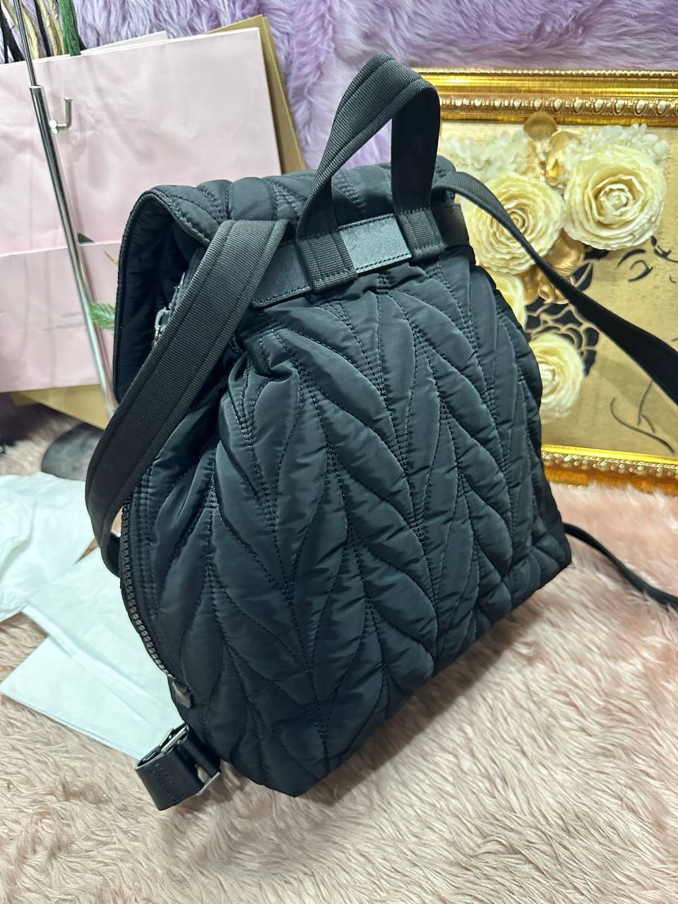 ORIG Preloved Kate Spade KS Ellie Large Flap Backpack Nylon Black Bag