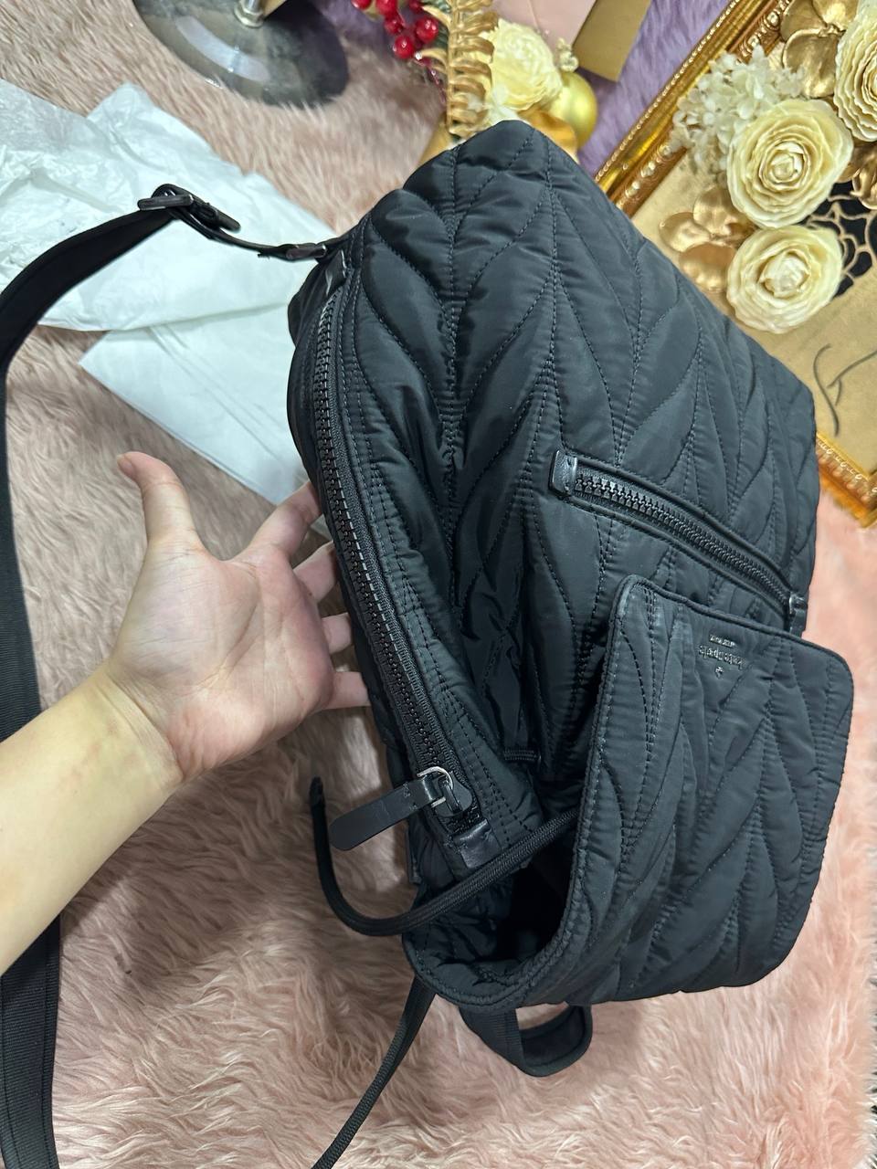 ORIG Preloved Kate Spade KS Ellie Large Flap Backpack Nylon Black Bag