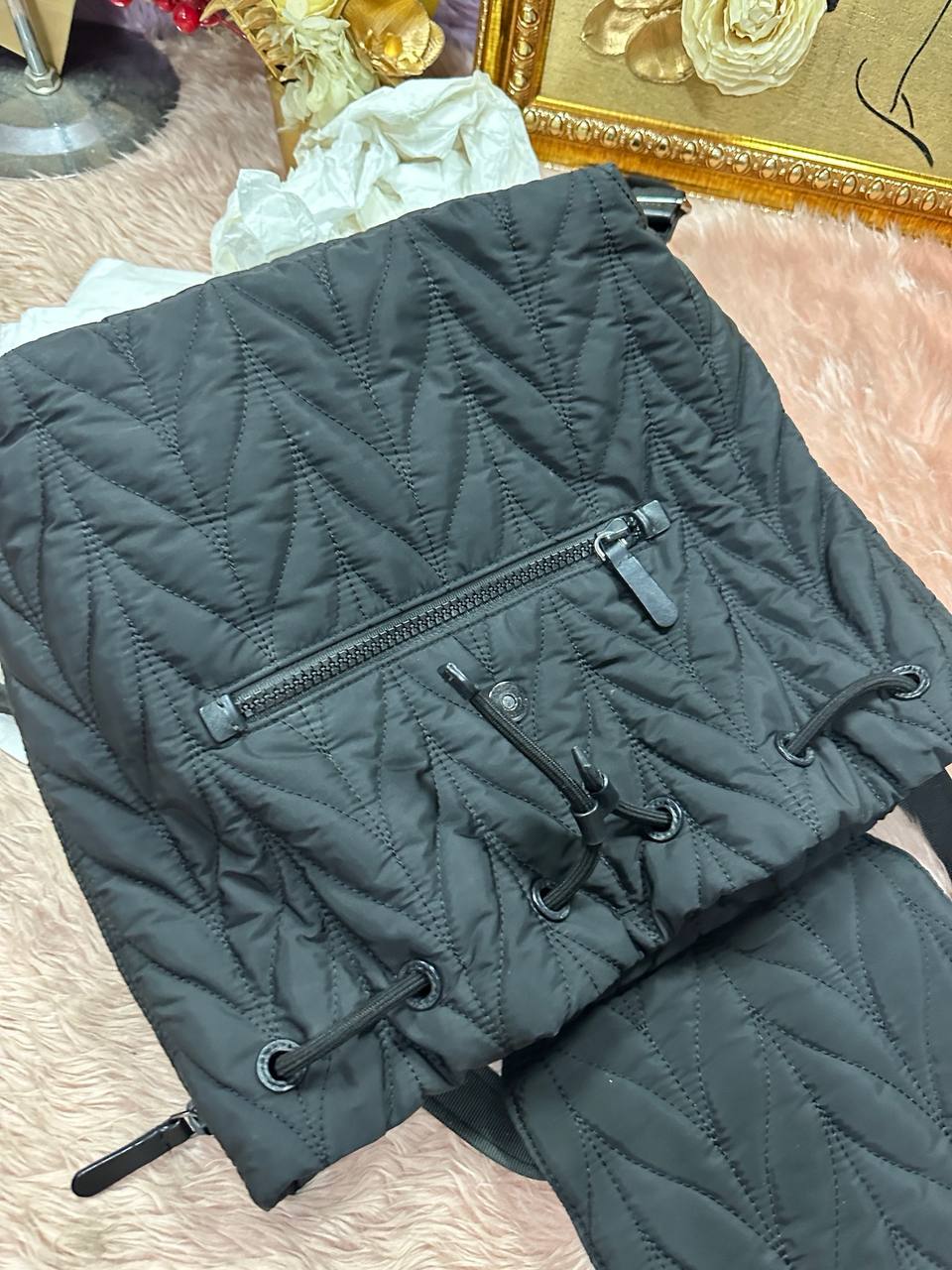 ORIG Preloved Kate Spade KS Ellie Large Flap Backpack Nylon Black Bag