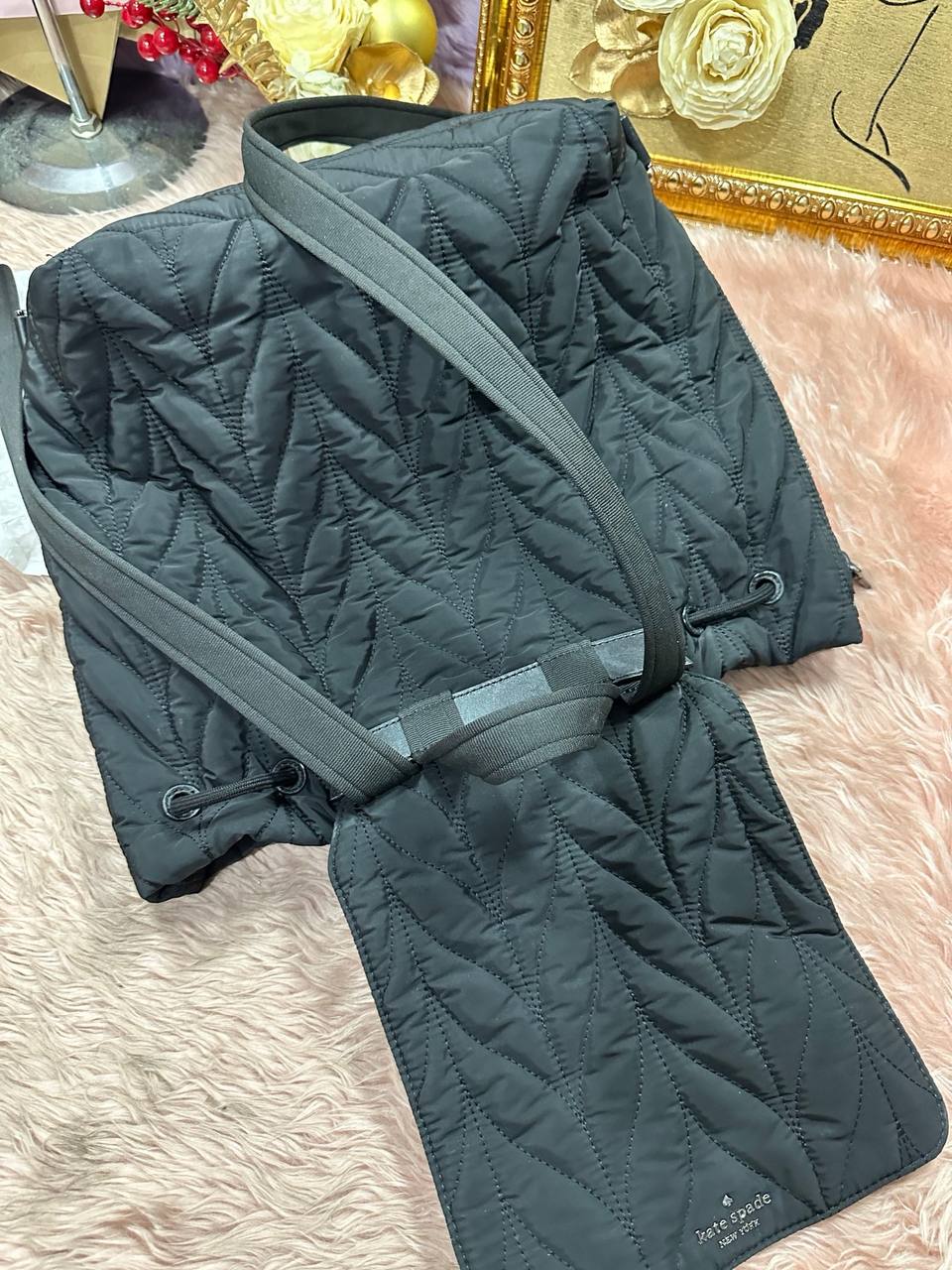 ORIG Preloved Kate Spade KS Ellie Large Flap Backpack Nylon Black Bag