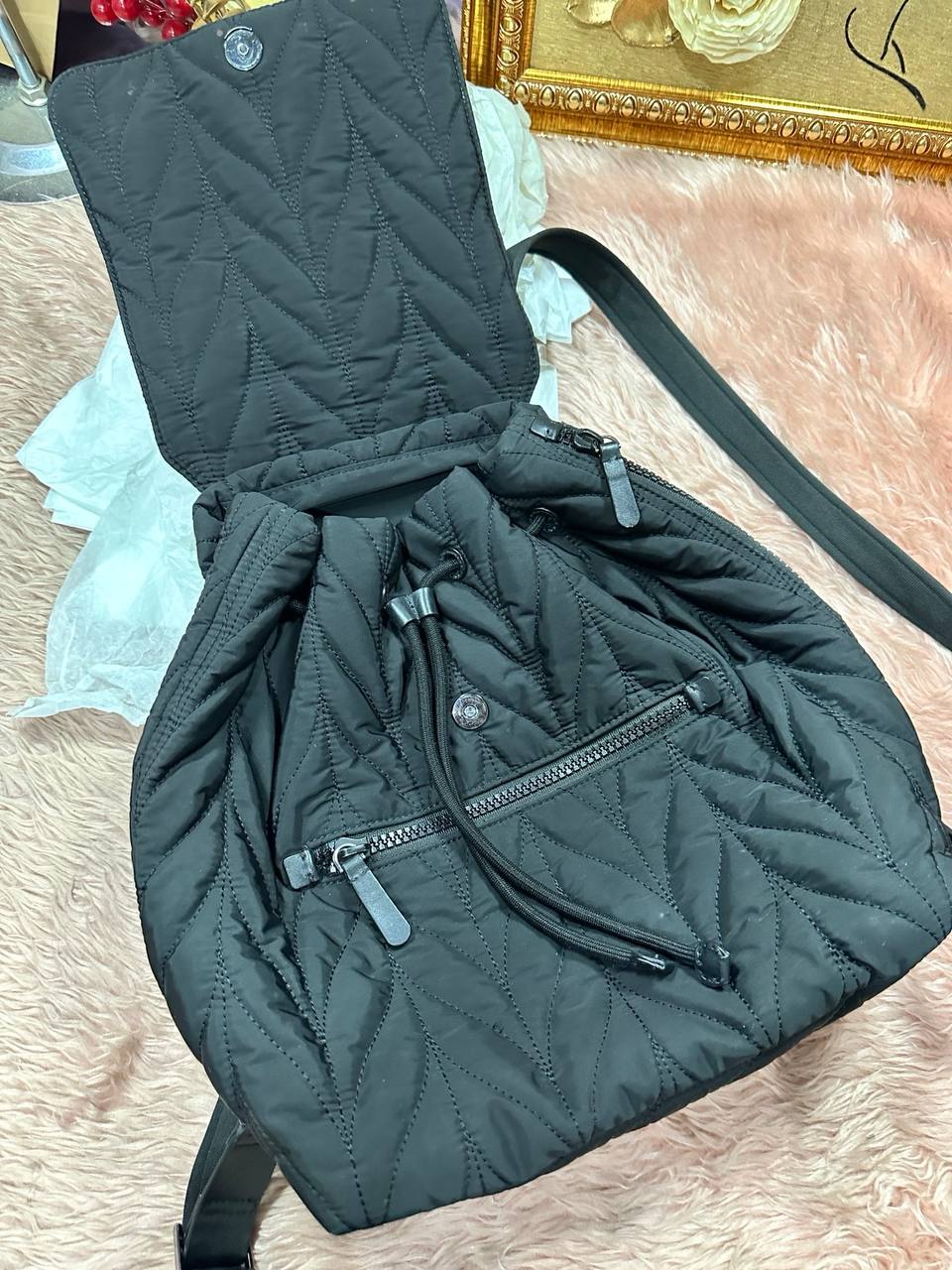 ORIG Preloved Kate Spade KS Ellie Large Flap Backpack Nylon Black Bag