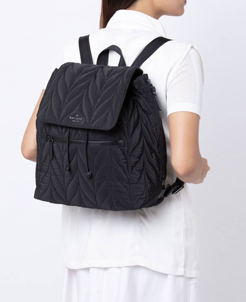ORIG Preloved Kate Spade KS Ellie Large Flap Backpack Nylon Black Bag
