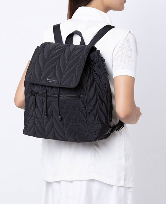 ORIG Preloved Kate Spade KS Ellie Large Flap Backpack Nylon Black Bag