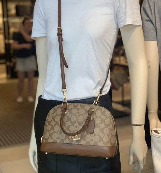 ORIG Preloved Coach Mini Sierra Satchel Signature Khaki Saddle Brown Bag