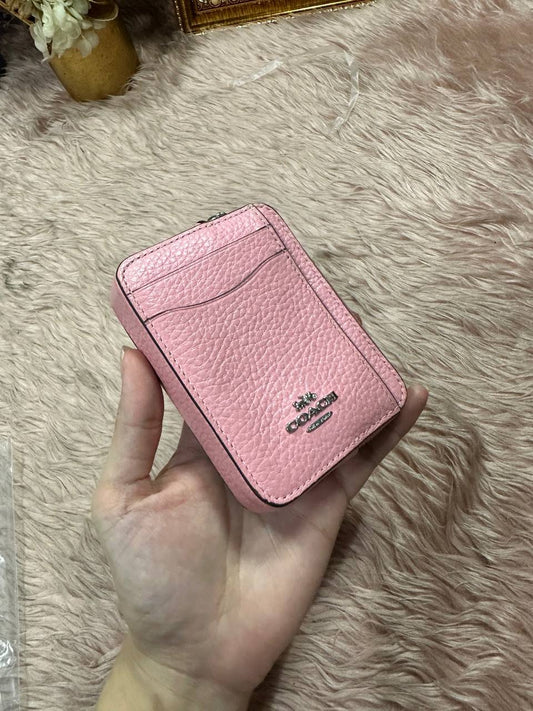 ORIG Preloved Coach Zip Card Case Small Pink Wallet