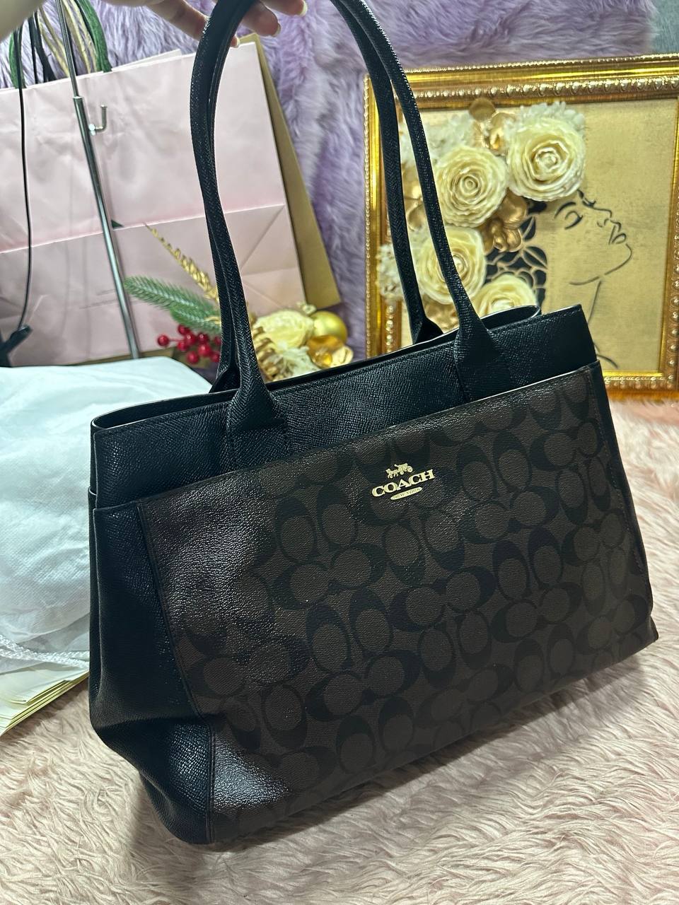 ORIG Preloved RARE Coach Casey Large Brown Tote In Signature Canvas