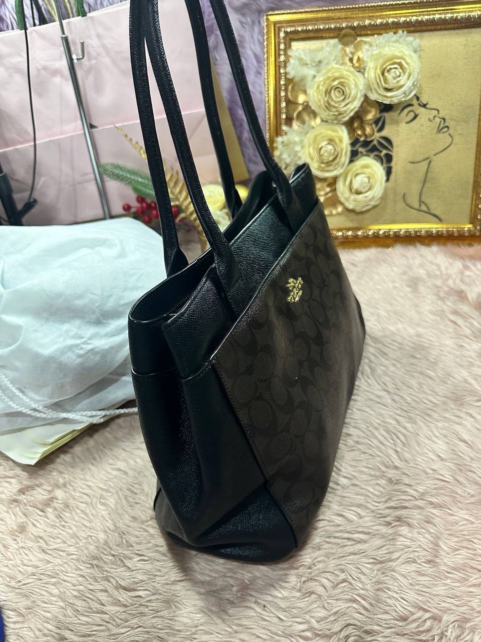 ORIG Preloved RARE Coach Casey Large Brown Tote In Signature Canvas
