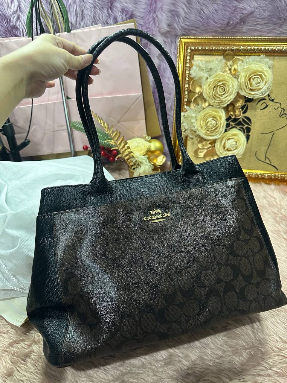ORIG Preloved RARE Coach Casey Large Brown Tote In Signature Canvas