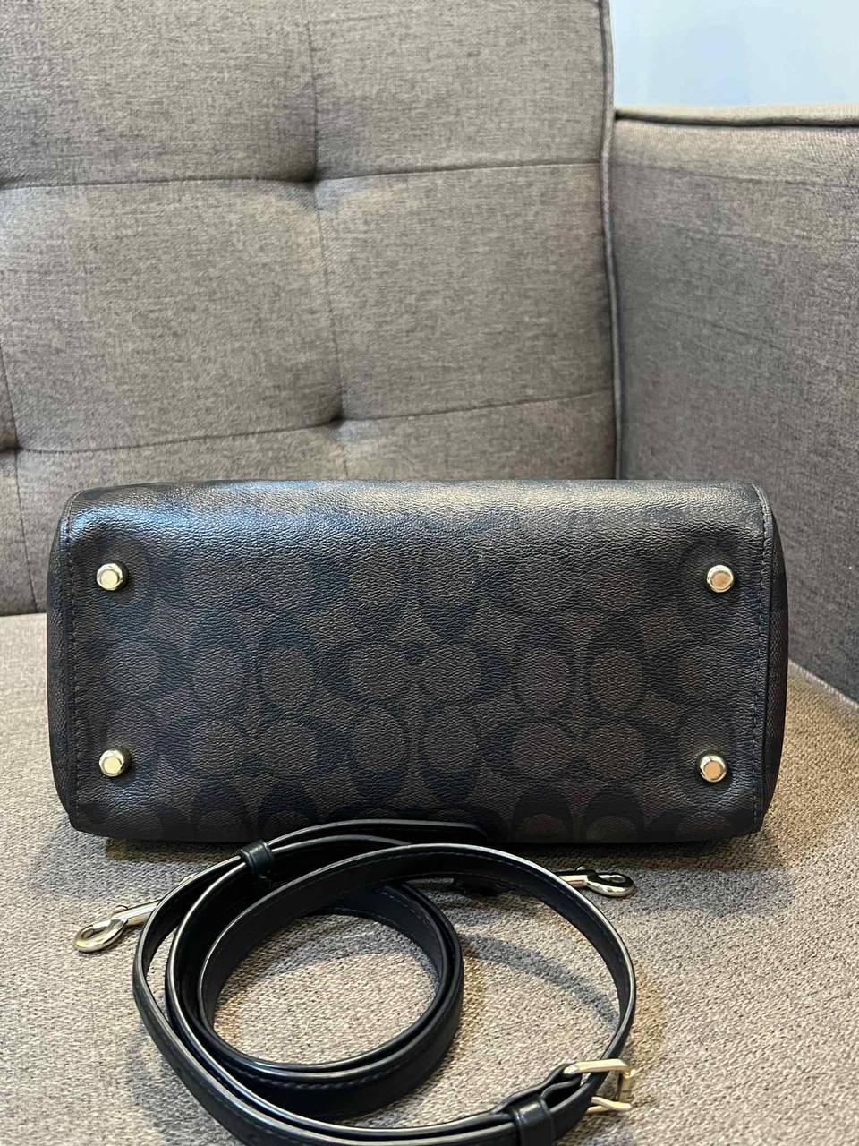 ORIG Preloved Coach Rowan Satchel Bag In Signature Canvas Brown Black