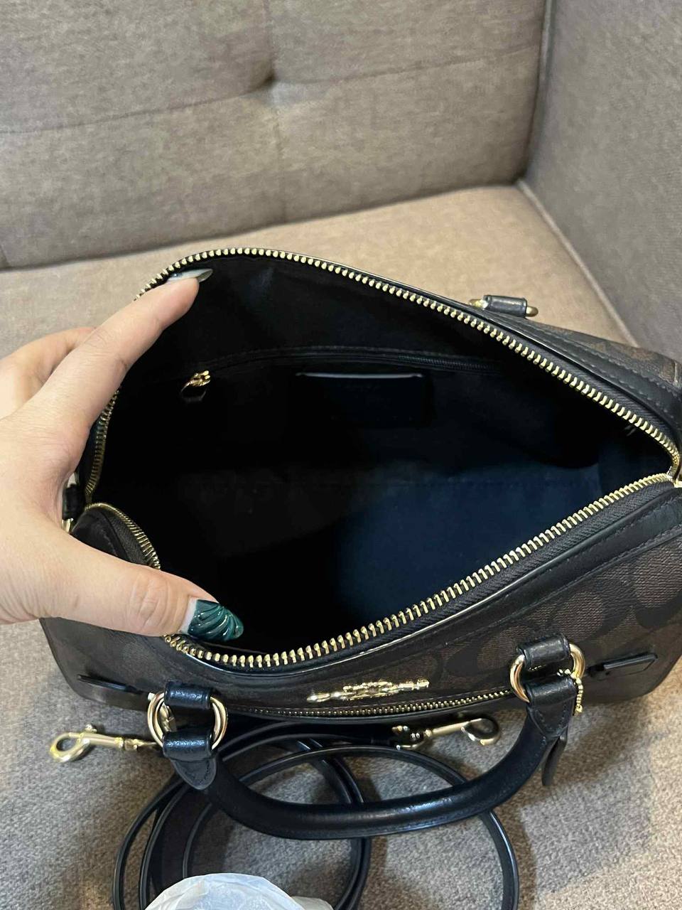 ORIG Preloved Coach Rowan Satchel Bag In Signature Canvas Brown Black