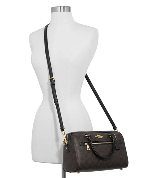 ORIG Preloved Coach Rowan Satchel Bag In Signature Canvas Brown Black