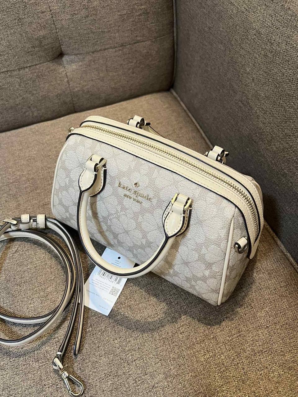 ORIG Preloved Kate Spade KS Flower Medium Dolly Duffle Crossbody Beige Bag