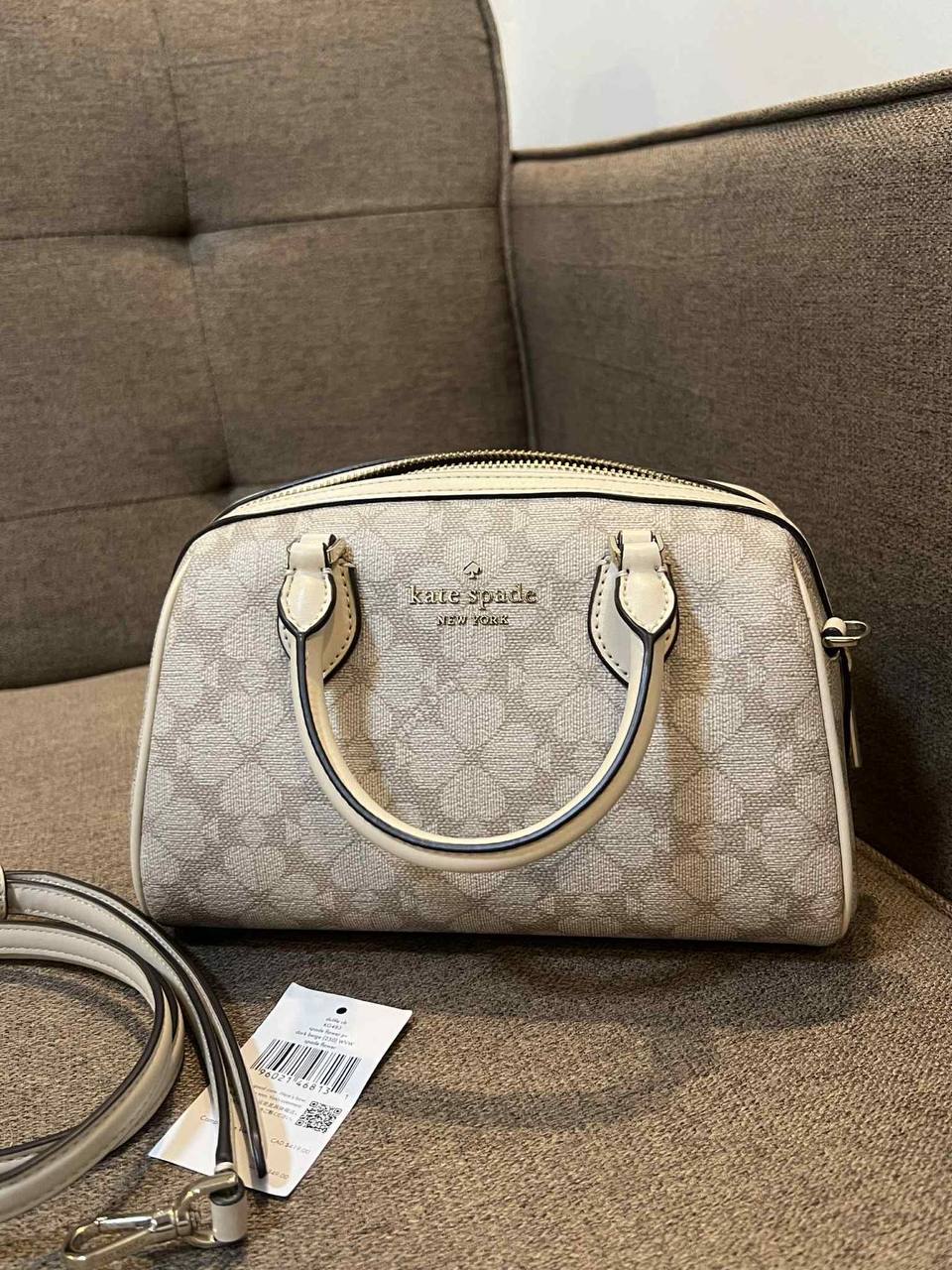 ORIG Preloved Kate Spade KS Flower Medium Dolly Duffle Crossbody Beige Bag