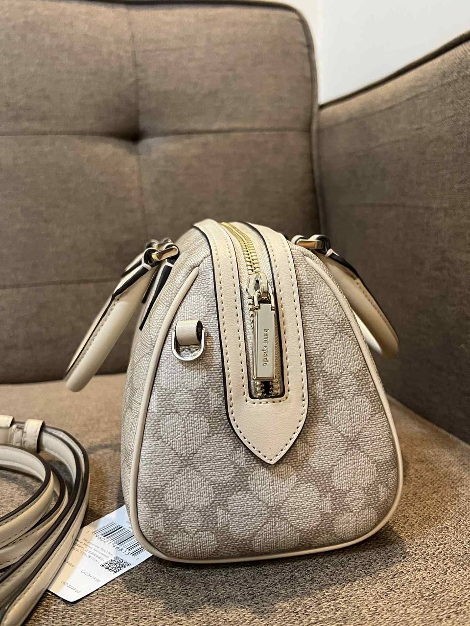 ORIG Preloved Kate Spade KS Flower Medium Dolly Duffle Crossbody Beige Bag